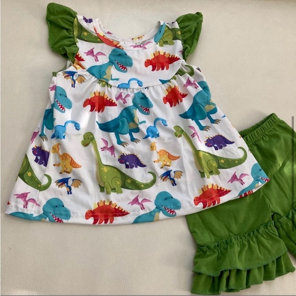 Dinosaur Jungle life cute animal ruffle shorts top set - Picture 5 of 7